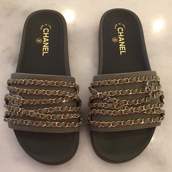 HP 10/5✨ Chanel Tropicana Slides Khaki Size 40/10 - Picture 7 of 8